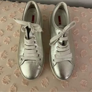 Prada Metallic Silver Women's Sneakers
